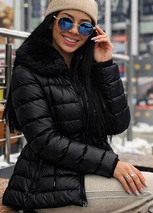 ▪️жіноча чорна куртка зимова жіночий чорний пуховик зимовий moncler монлер зима з хутром кролика женская зимняя куртка черная зимний пуховик черный