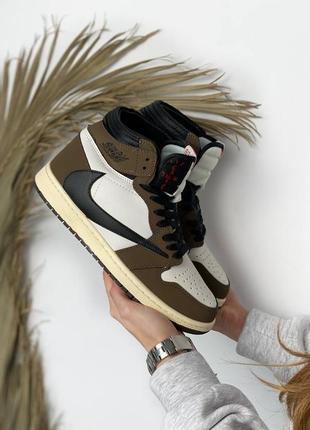 Nike air jordan 1 cactus jack кросівки джордан 1 найк високі, кроссовки найк джордан 1 коричневые