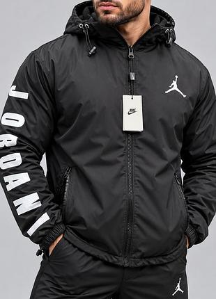 Чоловіча двостороння вітровка jordan nike чорна на флісі демісезонна з капюшоном