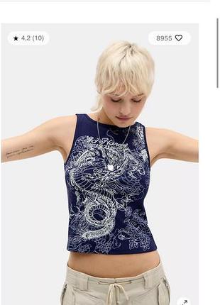 Топ  майка ed hardy x urban outfitters з драконом y2k розмір xs - s -m ідеальний стан 100 % бавовна котон еластична тканина