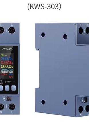 Ваттметр tuya kws-303 напруги/струму/потужності ac 100-290v 40a (1p din)
