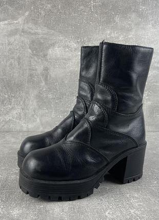 Кожаные высокие ботинки на платформе авангардные черные new rock gothic avant garde heel boots на каблуке
