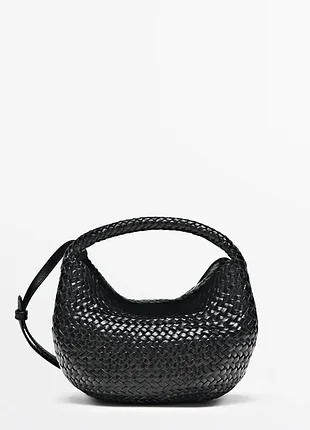 Новая черная кожаная плетеная сумка massimo dutti натуральная кожа наппа