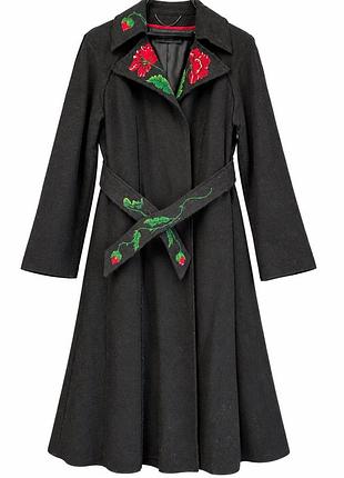 Чорне вовняне пальто gattinoni з вишивкою, made in italy, р. 48