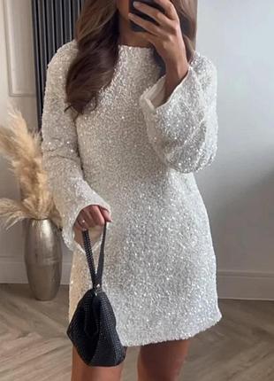 H&m біла сукня в пайетки, м 3