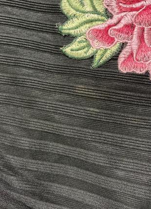 Юбка черная колокол в горизонтальную текстурную полоску с вышивкой, uk, 12 (3304)7 фото