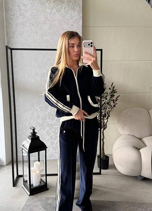 Велюровий костюм celine темно синій штани та кофта