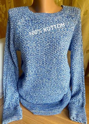 Джемпер вязаный женский 100% cotton s-m меланж сине-белый /gap/