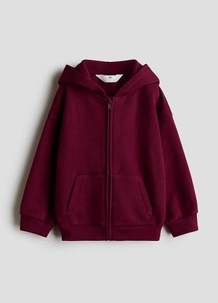 Теплая кофта на молнии на флисе для девочки, бордовая h&amp;m