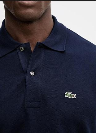 Оригинальное мужское поло lacoste l.12.12 classic fit (темно-синее)