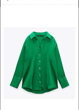 Сорочка жіноча zara атласна зелена xs-s