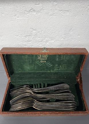 Набор мельхиоровые столовые ложки и вилки зіш мнцц 2-50, вільнянськ, ссср