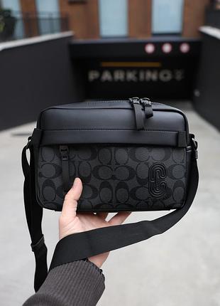 Чоловіча шкіряна сумка coach crossbody bag in signature canvas/black