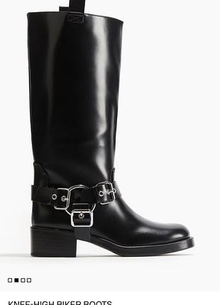 Чоботи жіночі h&m knee-high biker boots чорні
