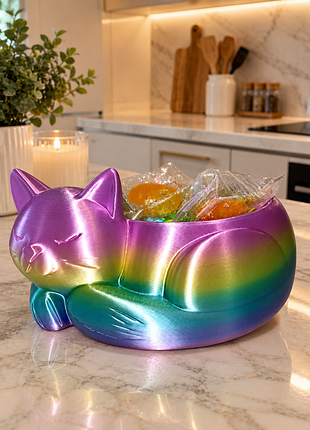 Конфетниця-котик з 3d-друку, райдужна