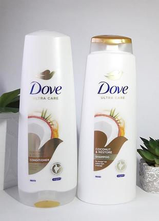 Набір для волосся dove відновлення з куркумою та кокосовою оліжю, шампунь +бальзам,  дав