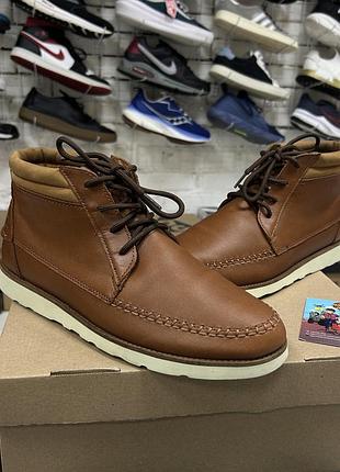 Чоловічі шкіряні черевики clae romare hi vibram амереканські коричневі мокасини бу 43-44 р високі повсякденні класичні осінні ручної роботи мʼякі