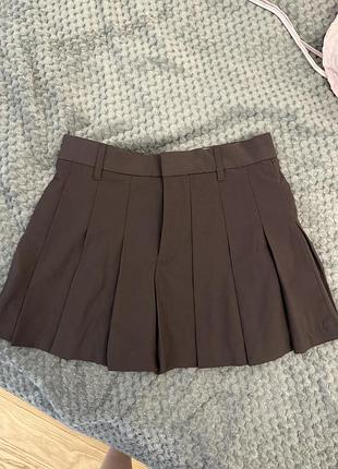 Міні-спідниця жіноча zara плісе коричнева