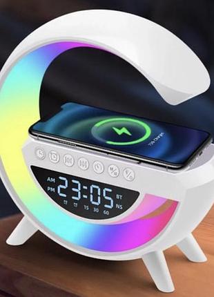 Настільна смарт лампа-нічник g-smart bt-3401 з бездротовою зарядкою, колонкою та годинником white