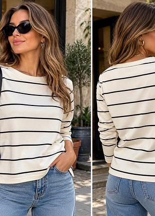 Жіночий лонгслів uniqlo m 100% бавовна молочний у чорну смужку