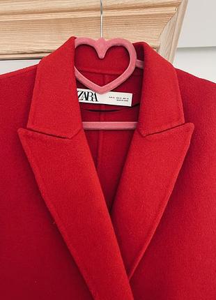 Червоне вовняне пальто zara 7