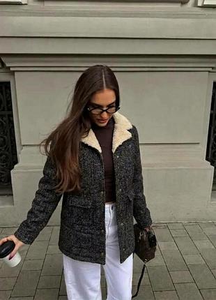 Женское теплое пальто / куртка indigo collection с меховым воротником и подкладкой
