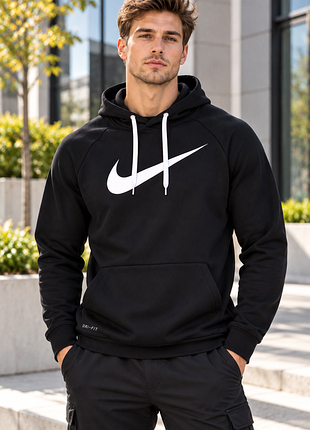 🎁1+1=3 мужское черное худи с капюшоном nike оригинал, размер 46 - 48