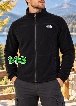 🎁1+1=3 фирменная черная мужская кофта на молнии флиска the north face, размер 50 - 52