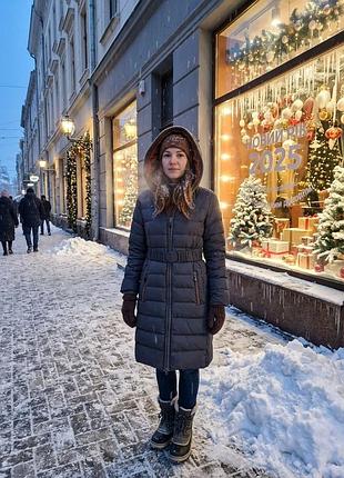 Женский зимний пуховик синий теплый с капюшоном р.44\s\42 classic&amp;fashion