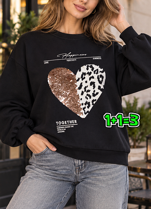 🎁1+1=3 стильний чорний утеплений світшот з паєтками светр next, розмір 46 - 48