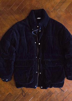 Zara corduroy puffer jacket — чорна утеплена вельветова куртка oversize