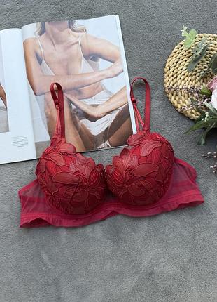 Бюстгалтер з квітами з еко шкіри червоний lise charmel glamour couture underwired balcony bra ach 3007