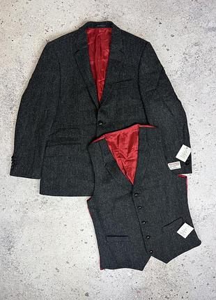 Твідовий костюм-трійка (піджак та жилет) nicolini x harris tweed dark charcoal hb 100% pure new wool.