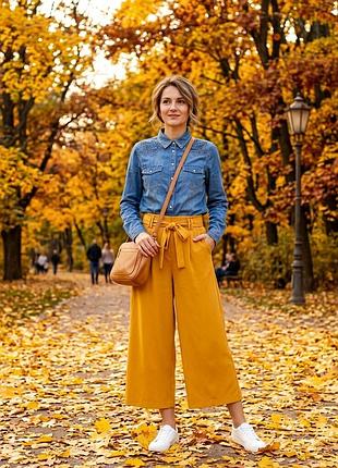 Кюлоти рижі помаранчеві zara штани вільного крою пояс зав’язка р.44\s\26