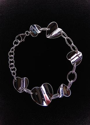 Серебряный браслет hot Diamonds с бриллиантом (925 hia), звена сердечка