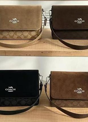 Жіноча сумка coach з замшевим клапаном у кольорах, сумка коач, брендова сумка, сумка на плече, сумка через плече