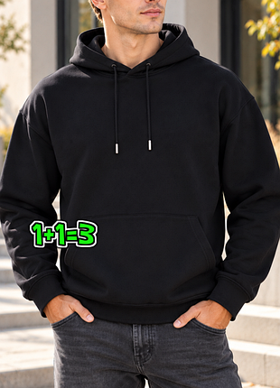 🎁1+1=3 фірмовий чорний чоловічий худі оверсайз фліс asos, розмір 48 - 50