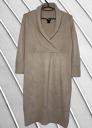 Женское бежевое вязаное платье-свитер h&amp;m s m 36 38 эйч энд эм теплое платье с объемным высоким горлом с длинным рукавом h&amp;m s m