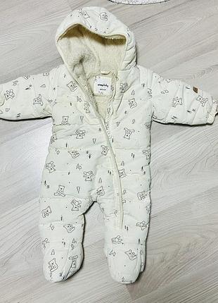 Зимовий комбінезон для хлопчиків minibaby молочний з принтом