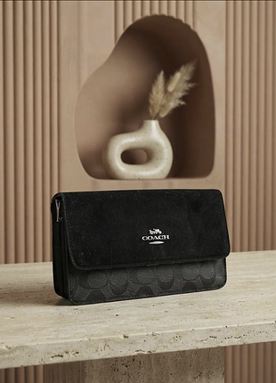 Жіноча сумка coach із замшевим клапаном у кольорах, сумка коач, брендова сумка, сумка на плече, сумка через плече чорний