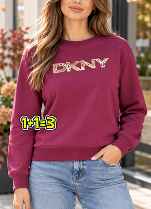 🎁1+1=3 фірмовий жіночий вільний світшот ягідного кольору dkny, розмір 44 - 46