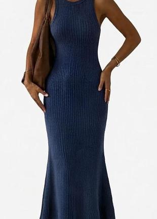 Трикотажна сукня-майка міді в рубчик massimo dutti, розмір m (синя)