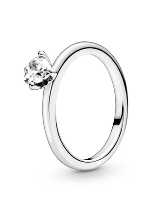 Серебряное кольцо pandora с прозрачным камешком в форме сердца 198691c01 52