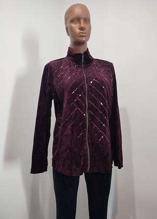 Нарядная хлопковая велюровая кофта на молнии onque casual (сток сша) р. l-xl. хлопок 80%