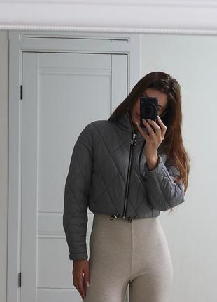 Куртка жіноча стьобана укорочена сіра | cropped jacket