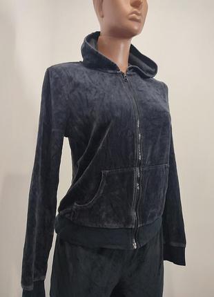 Базовое велюровое худи на молнии old navy (сток сша) р. s-m / темно-синяя велюровая кофта с капюшоном