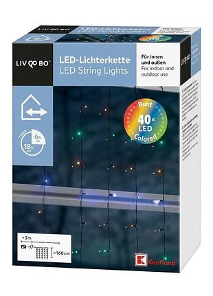 Led гірлянда на батарейках 40 led, кольорове світло, 5 ниток по 160 см, таймер 6 годин, ip44