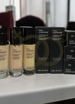 Тональний крем + консилер 2в1 kiko milano full coverage (35 ml / 50 ml)