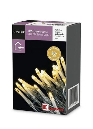 Livarno led-гирлянда 20 led, теплый белый свет, 2,3м, на батарейках