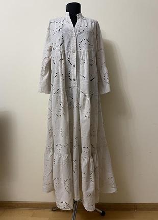 Жіноча ярусна сукня молочного кольору італія l/ xl